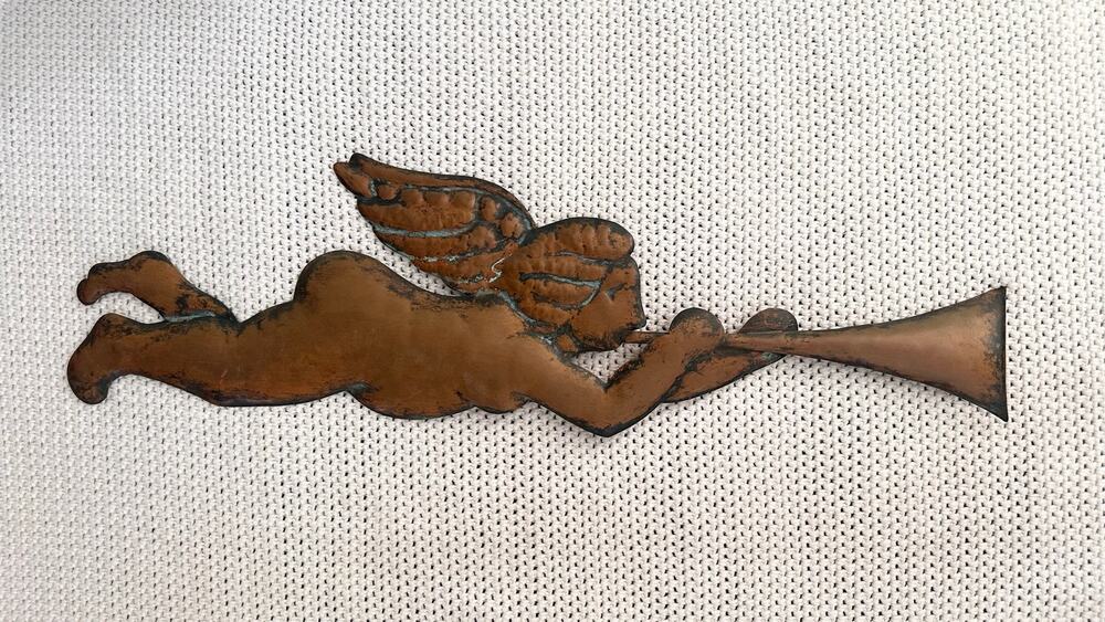 Connecticut Coppersmiths 1994 Angel Cherub Trumpet Flying Wall Decor 30" Signed